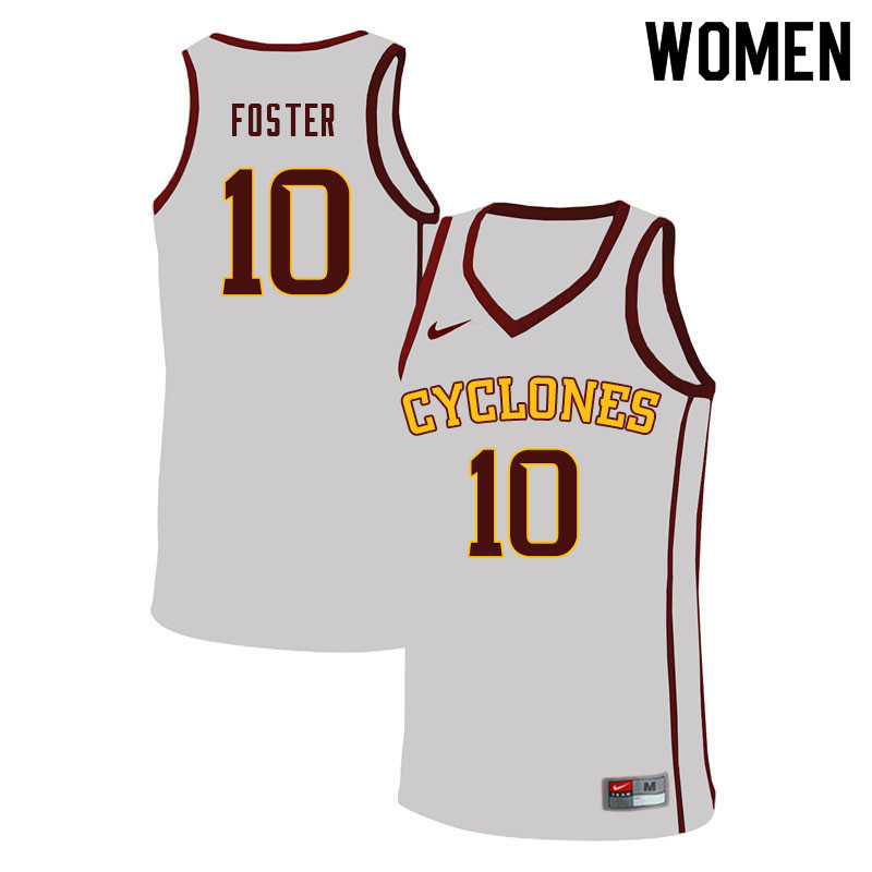 Women #10 Xavier Foster Iowa State Cyclones College Basketball Jerseys Sale-White - Click Image to Close
